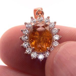 Hessonite 2.00ct Rose Gold Finish Solid 925 Sterling Silver Pendant